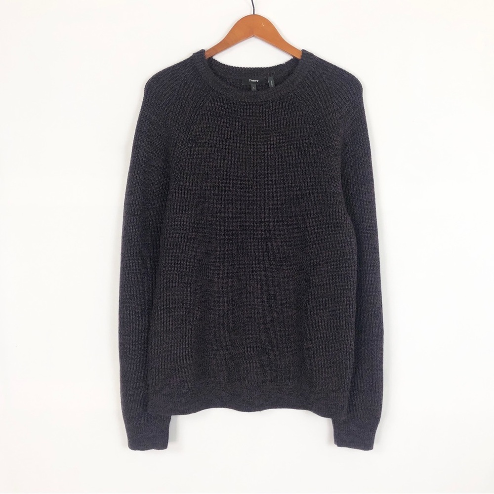 Theory Wool Remy Soft Luster Sweater Black Purple Size L Merino